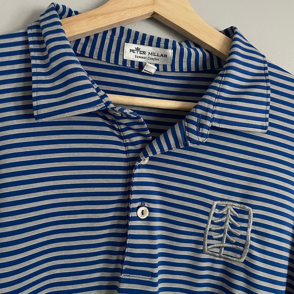 Peter Millar Polo Shirt Mens XL Blue Striped Summer Comfort Golf Performance